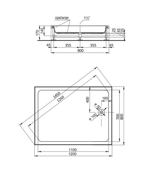 Tus kada Alfa 120x80x17cm Polyagram