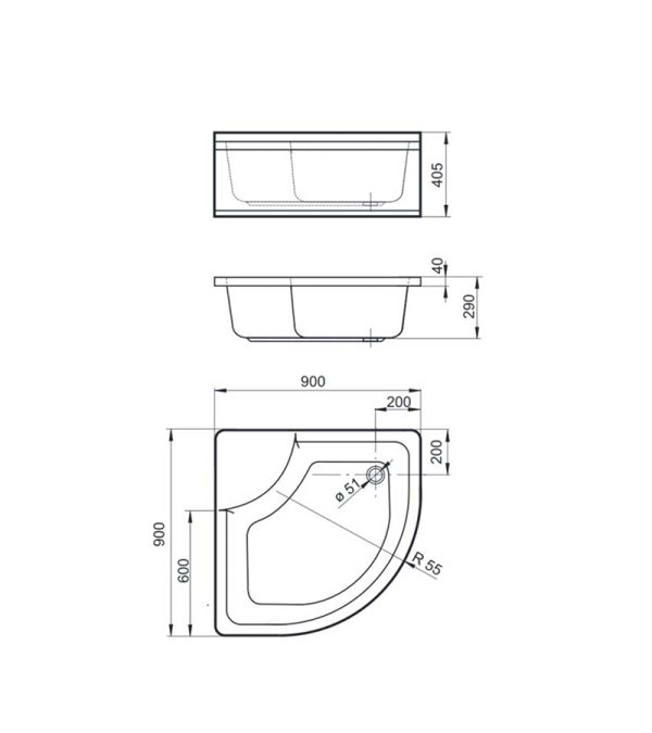 Tuš kada R90x40.5 Polyagram